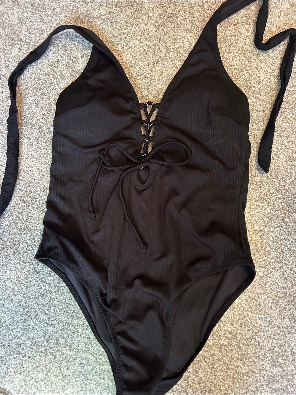 Cupshe Black Ribbed Lace-Up One-Piece Swimsuit
